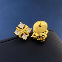 Copper 18K Gold Plated IG Style Commute Shiny Square Inlay Zircon Earrings Necklace sku image 2