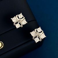Copper 18K Gold Plated IG Style Commute Shiny Square Inlay Zircon Earrings Necklace sku image 3