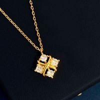 Copper 18K Gold Plated IG Style Commute Shiny Square Inlay Zircon Earrings Necklace sku image 5