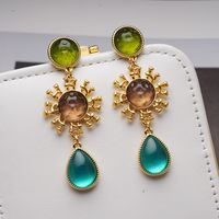 1 Pair Elegant Vintage Style French Style Flower Inlay Alloy Glass Pearl 18K Gold Plated Drop Earrings sku image 20