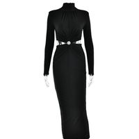 Women's Sheath Dress Streetwear Turtleneck Long Sleeve Solid Color Maxi Long Dress Banquet Date sku image 1