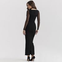 Women's Bodycon Dress Streetwear V Neck Long Sleeve Solid Color Maxi Long Dress Holiday Daily main image 4