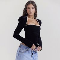 Women's T-shirt Long Sleeve T-Shirts Patchwork Backless Sexy Solid Color main image 4