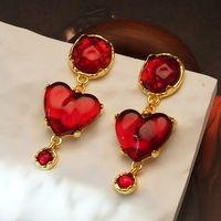 1 Pair Elegant Vintage Style French Style Flower Inlay Alloy Glass Pearl 18K Gold Plated Drop Earrings sku image 17