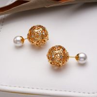 1 Pair Elegant Vintage Style French Style Flower Inlay Alloy Glass Pearl 18K Gold Plated Drop Earrings sku image 4