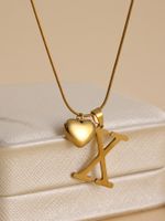 Stainless Steel Copper 18K Gold Plated IG Style Letter Heart Shape Pendant Necklace sku image 10