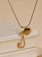 Stainless Steel Copper 18K Gold Plated IG Style Letter Heart Shape Pendant Necklace sku image 5