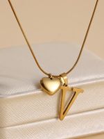 Stainless Steel Copper 18K Gold Plated IG Style Letter Heart Shape Pendant Necklace sku image 8