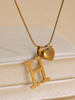 Stainless Steel Copper 18K Gold Plated IG Style Letter Heart Shape Pendant Necklace sku image 4