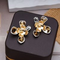 1 Pair Elegant Vintage Style French Style Flower Inlay Alloy Glass Pearl 18K Gold Plated Drop Earrings sku image 19
