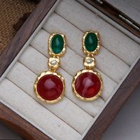 1 Pair Elegant Vintage Style French Style Flower Inlay Alloy Glass Pearl 18K Gold Plated Drop Earrings sku image 15