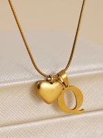 Stainless Steel Copper 18K Gold Plated IG Style Letter Heart Shape Pendant Necklace sku image 6
