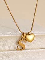 Stainless Steel Copper 18K Gold Plated IG Style Letter Heart Shape Pendant Necklace sku image 7