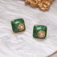 1 Pair Elegant Vintage Style French Style Flower Inlay Alloy Glass Pearl 18K Gold Plated Drop Earrings sku image 2