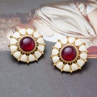 1 Pair Elegant Vintage Style French Style Flower Inlay Alloy Glass Pearl 18K Gold Plated Drop Earrings sku image 6