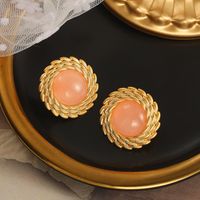1 Pair Vintage Style French Style Commute Round Enamel Inlay Copper Pearl Zircon 18K Gold Plated Drop Earrings Ear Studs sku image 6