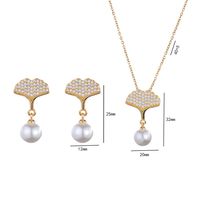 Copper Brass Casual Punk Round Ginkgo Leaf Plating Inlay Pearl Zircon Jewelry Set main image 2