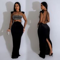 Women's Regular Dress Simple Style Collarless Diamond Long Sleeve Solid Color Maxi Long Dress Holiday Daily main image 1