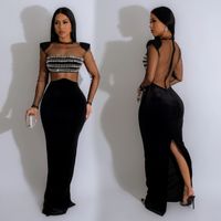 Women's Regular Dress Simple Style Collarless Diamond Long Sleeve Solid Color Maxi Long Dress Holiday Daily main image 6