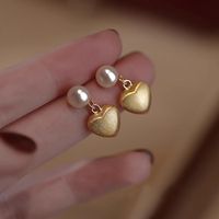 Sweet Heart Shape Copper Plating Inlay Freshwater Pearl Drop Earrings 1 Pair sku image 1