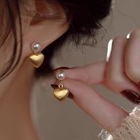 Sweet Heart Shape Copper Plating Inlay Freshwater Pearl Drop Earrings 1 Pair main image 5