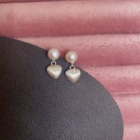 Sweet Heart Shape Copper Plating Inlay Freshwater Pearl Drop Earrings 1 Pair main image 3
