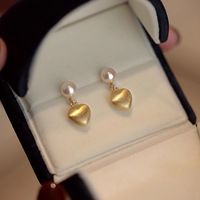 Sweet Heart Shape Copper Plating Inlay Freshwater Pearl Drop Earrings 1 Pair main image 4