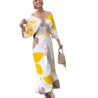 Women's Sheath Dress Simple Style V Neck Printing 3/4 Length Sleeve Color Block Maxi Long Dress Holiday Daily main image 2