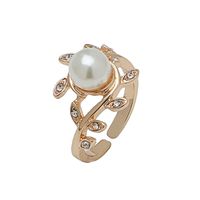 Wholesale Jewelry Elegant Simple Style Leaf Alloy Artificial Pearls Gold Plated Plating Inlay Open Rings main image 5