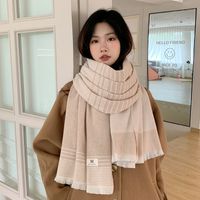 Women's Simple Style Stripe Solid Color Imitation Cashmere Scarf main image 6