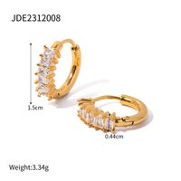 1 Pair IG Style Geometric Inlay 304 Stainless Steel Zircon 18K Gold Plated Earrings sku image 3