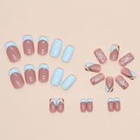 Foreign Trade Style European And American Light Blue Fresh French Gold Thread Butterfly Manicure Fashion Wear Nail Finished Product Removable Nail Tip main image 4