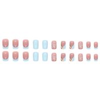 Foreign Trade Style European And American Light Blue Fresh French Gold Thread Butterfly Manicure Fashion Wear Nail Finished Product Removable Nail Tip main image 5