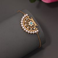 Copper 18K Gold Plated Retro Sector Inlay Artificial Pearls Zircon Bracelets main image 1