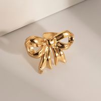 304 Stainless Steel 18K Gold Plated IG Style Sweet Bow Knot Titanium Steel Open Rings main image 1