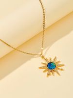 Copper 18K Gold Plated IG Style Sun Star Inlay Zircon Pendant Necklace main image 5