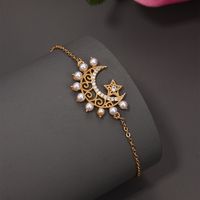 Copper 18K Gold Plated Elegant Retro Star Moon Inlay Artificial Pearls Zircon Bracelets main image 5