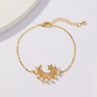 Cobre Chapados en oro de 18k Elegante Retro Estrella Luna Embutido Perlas Artificiales Circón Pulsera main image 3