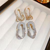 1 Paar Elegant Luxuriös Glänzend Oval Überzug Inlay Kupfer Künstliche Strasssteine Künstliche Perlen Tropfenohrringe main image 3