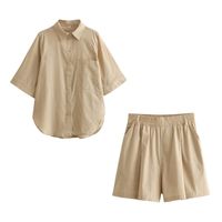 Holiday Women's Vacation Solid Color Cotton Pocket Pants Sets Shorts Sets main image 3