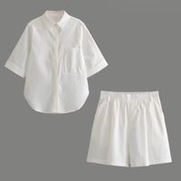 Holiday Women's Vacation Solid Color Cotton Pocket Pants Sets Shorts Sets main image 4