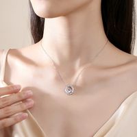 Sterling Silver Elegant Simple Style Moon Artificial Gemstones Zircon Pendant Necklace main image 3