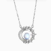 Sterling Silver Elegant Simple Style Moon Artificial Gemstones Zircon Pendant Necklace sku image 1