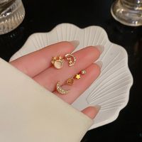 1 Set Simple Style Geometric Enamel Plating Inlay Copper Rhinestones Opal Shell Earrings sku image 6