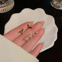 1 Set Simple Style Geometric Enamel Plating Inlay Copper Rhinestones Opal Shell Earrings sku image 24