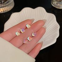 1 Set Simple Style Geometric Enamel Plating Inlay Copper Rhinestones Opal Shell Earrings sku image 5