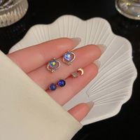 1 Set Simple Style Geometric Enamel Plating Inlay Copper Rhinestones Opal Shell Earrings sku image 13