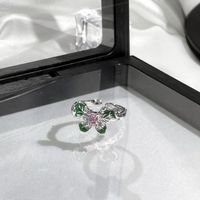 Großhandel IG-Stil Schmetterling Kupfer Emaille Überzug Inlay Strasssteine Offener Ring sku image 4