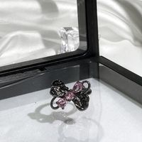 Wholesale IG Style Butterfly Copper Enamel Plating Inlay Rhinestones Open Rings sku image 6