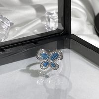 Wholesale IG Style Butterfly Copper Enamel Plating Inlay Rhinestones Open Rings sku image 10